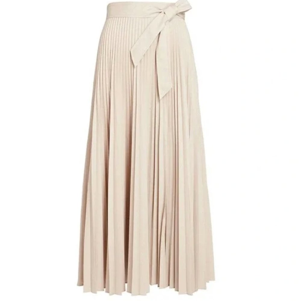 INTERMIX Estelle Pleated Midi Skirt Tan (Sz 12)